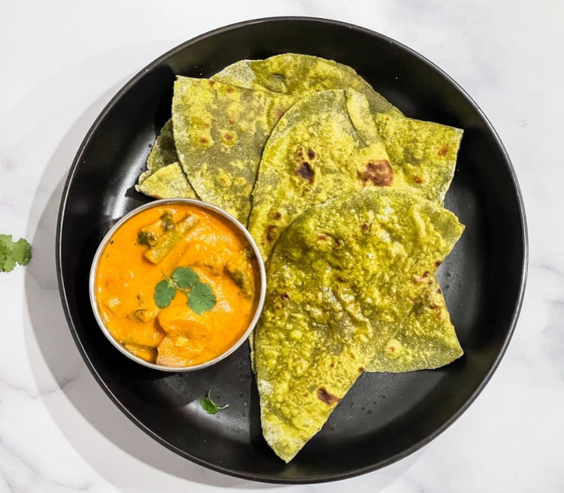 Carrot Millet Chapati with Spinach Gravy