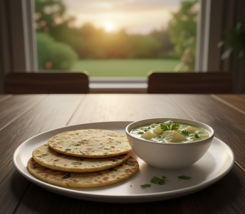 Drumstick Leaf Chapati with Ash Gourd Kurma