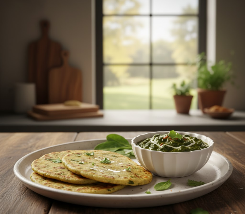 Drumstick Leaf Chapati with Spinach Stew