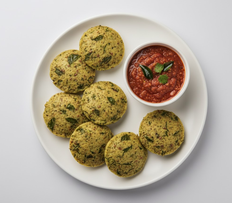 Flaxseed & Drumstick Leaf Idli (Millet-based)