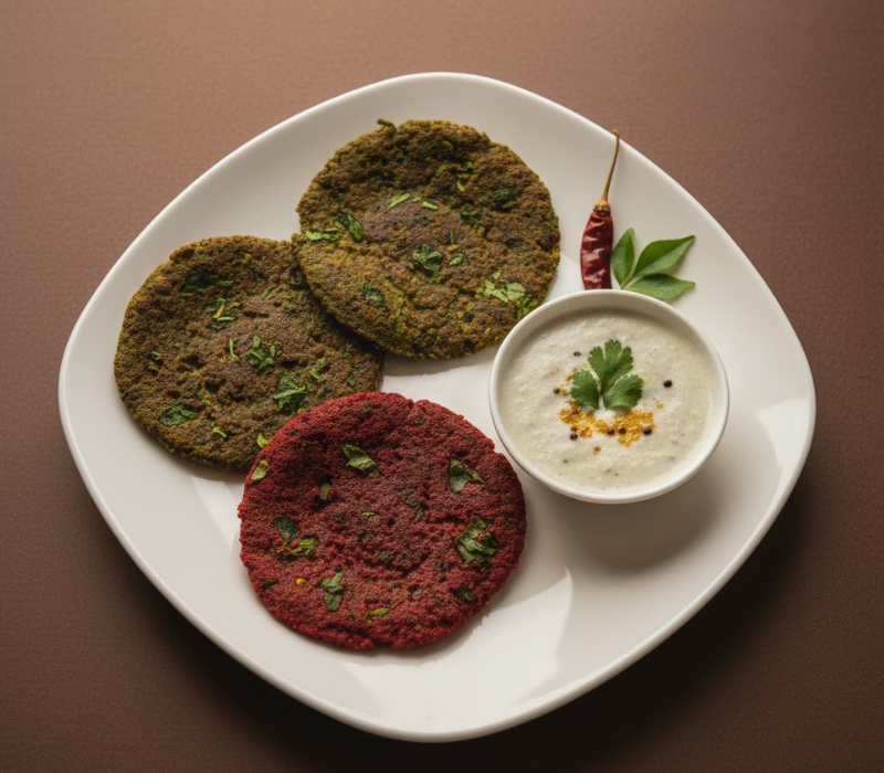 Murungai Keerai Adai with Ginger Chutney