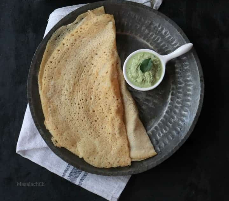 Murungai Keerai Thogayal with Thinai Dosa