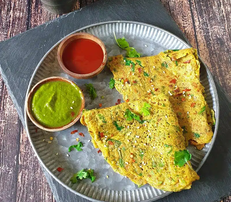 Sprouted Moong Adai with Curry Leaf Chutney