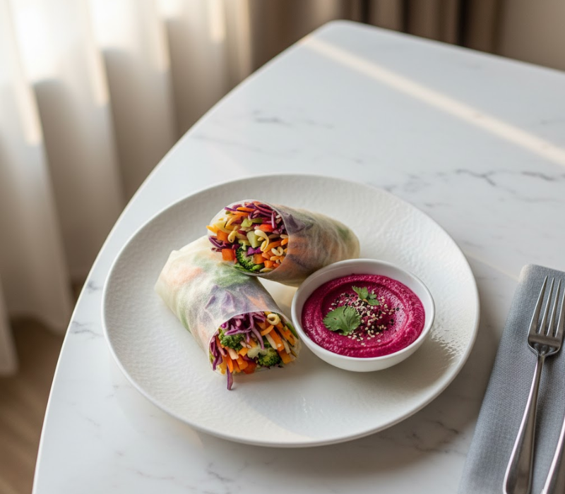 Steamed Veg Wrap with Beetroot Hummus