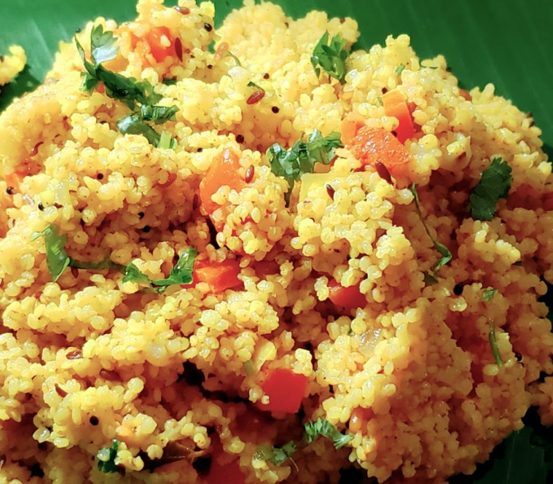 Thinai Upma with Almond Garnish
