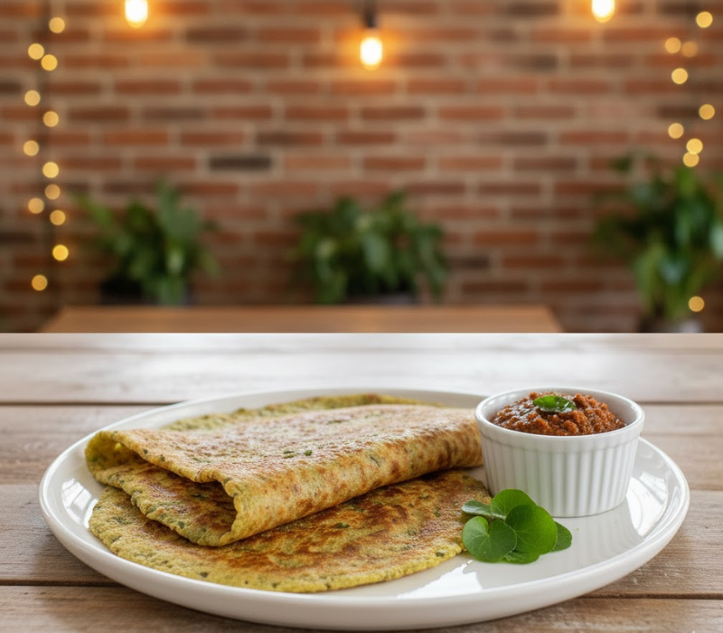 Vallarai Keerai Dosa with Garlic Chutney