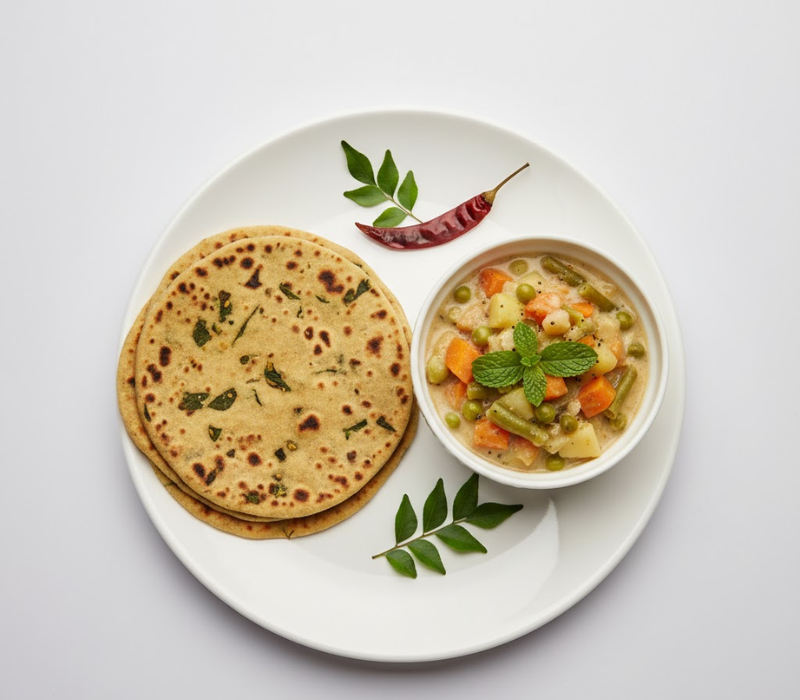Vendhaya Keerai Chapati with Veg Stew